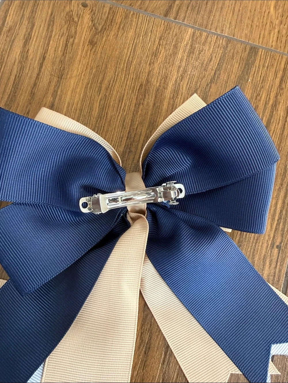Girls Horse Show Bow Clips Navy and Cream Hair Bow Set